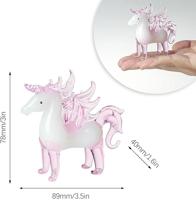 LONGWIN Crystal Pink Unicorn with Wings Animal Collectible Figurines, Hand Blown Glass Animal Gifts for Girls and Women Home Decor