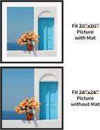 Rempry 24x24 Picture Frame, Display Pictures 20x20 with Mat or 24x24 Without Mat, Wall Hanging or Tabletop Photo Frame, Black Poster Frame, 1 Pack