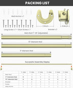 Closet Rods for Hanging Clothes, 17 to 99 Inches Stepless Adjustable Metal Closet Rod, 1.3 Inches Heavy Duty Clothes Hanging Rod for Closet Wardrobes Laundry RV, Verdant Gold