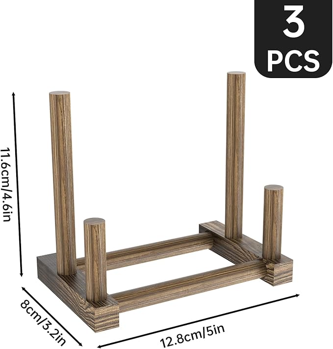 NiHome 6" Multi-Purpose Wooden Display Stands for Plates, Photos, Books, Vinyl Records, Tablets, Small Art Pieces, Retro Style Stable Solid Holder for Home Decor, Retail Displays, Art Showcases (3PCS)