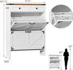 Shoe Cabinet with 2 Flip Drawers and Deodorizing Function, Hidden Shoe Storage Cabinet with 2 Pull-out Drawers, Farmhouse Shoe Organizer for Entryway, Narrow Shoe Rack for Front Door Entrance, White