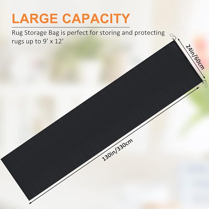Chengu Jumbo Rug Storage Bag Large Nylon Dustproof Drawstring Space Saver Bags Black Reusable Nylon Cloth Carpet Cover 130 x 24 Inch Storage Pouch for Rug(1 Piece)