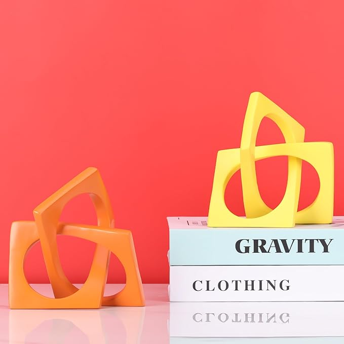 Jax Geometric Yellow Knot Statue Decor, Home Bookcase Centerpiece and Tabletop Sculpture, For Home Decor Accent Cube Ornaments