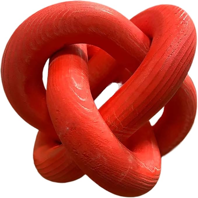 Wood Chain Link Decor--3 Link Wood Knot Decor Hand Carved Coffee Table Decor Farmhouse Rustic Shelf Decor Boho Modern Simplicity Decorative Objects for Living Room Bedroom Decorations (Red)