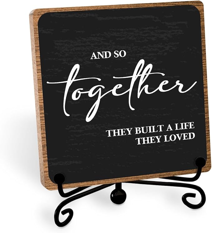 Home Wooden Decor Sign, Farmhouse Plaque with Stand, Warmth Housewarming Gifts for Women Men Family, Table Desk Cubicles Accessories for Living Room Bedroom Home Decorations