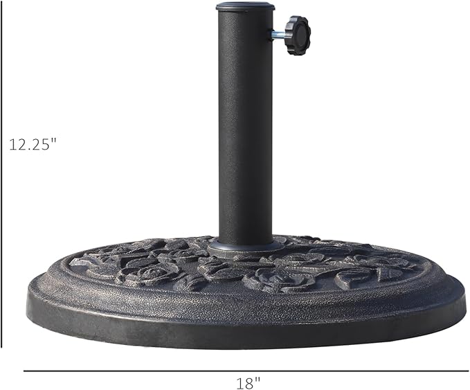 18" 20 Lbs Round Resin Umbrella Base Stand with Decorative Rose Floral Pattern & Easy Setup, Antique Bronze