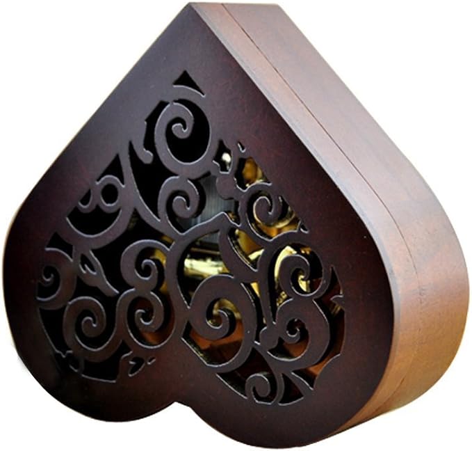 WESTONETEK Heart Shaped Vintage Wood Carved Mechanism Musical Box Wind Up Music Box Gift for Christmas/Birthday/Valentine's Day, Melody Happy Birthday to You