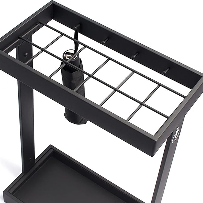 Metal Commercial Umbrella Stand Umbrella Holder, Corridor Entrance Umbrella Drain Rack for Storing 16 Umbrellas, with Mobile Drip Tray and 4 Hooks (Color : Black)