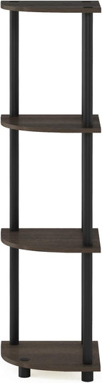 Furinno TURN-N-TUBE Corner Shelf, 4-Tier Corner Bookshelf, Display Storage Shelves with Open Shelves, for Organization and Storage, Living Room, Home Office, Garage, Dark Brown Grain