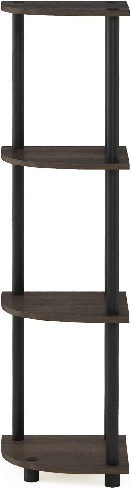 Furinno TURN-N-TUBE Corner Shelf, 4-Tier Corner Bookshelf, Display Storage Shelves with Open Shelves, for Organization and Storage, Living Room, Home Office, Garage, Dark Brown Grain