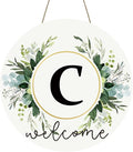Monogram Letter C Wreaths for Front Door Wreath Wooden Welcome Sign for Front Door Decor Floral Family Last Name Initial House Warming Spring Summer Porch Rustic Wall Home Kitchen Boho Decorations