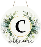 Monogram Letter C Wreaths for Front Door Wreath Wooden Welcome Sign for Front Door Decor Floral Family Last Name Initial House Warming Spring Summer Porch Rustic Wall Home Kitchen Boho Decorations