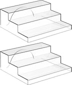 Yieach 3 Tiered Acrylic Display Stands for Cupcake Stand,Perfume Shelf Organizer,Figure and Funko Pop Display,No Installation,Clear Table Risers Display Stands for Collectibles,Makeup and Dessert,2PCS