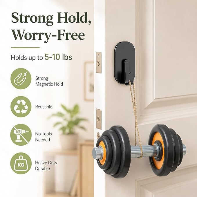 Heavy Duty Magnetic Wreath Hanger, Strong Magnetic Hooks for Front Door, Holds 10 lbs, No-Scratch, Versatile Wreath Hook for All Season Decor, Kitchen, Fridge, Garage (Black, 2 Pack)