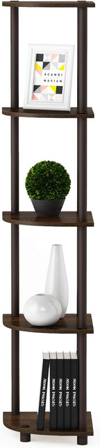 Furinno TURN-N-TUBE Corner Shelf, 5-Tier Corner Bookshelf, Open Storage Shelves, for Organization and Storage, Living Room, Home Office, Garage, Bedroom, Walnut