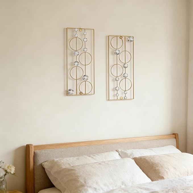 ZEXUIRU 2 Pcs Abstract Metal Art for Wall Decor Living Room Bedroom Bathroom Office Metal Bling Modern Geometric Hanging Vertical Small Iron Sculpture Plaque Pack -Gold 15.7in