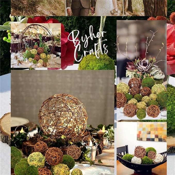 Decorative Balls for Centerpiece Bowls, 18pcs Fake Moss Balls + Wicker Rattan Balls Set Vase Bowl Filler for Home Garden Wedding Party Decor (Fresh Green + Rustic Brown)