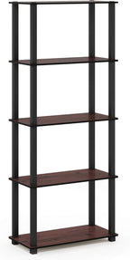 Furinno Turn-N-Tube 5-Tier Multipurpose Shelf / Display Rack / Storage Shelf / Bookshelf, Square Tubes, Dark Cherry/Black