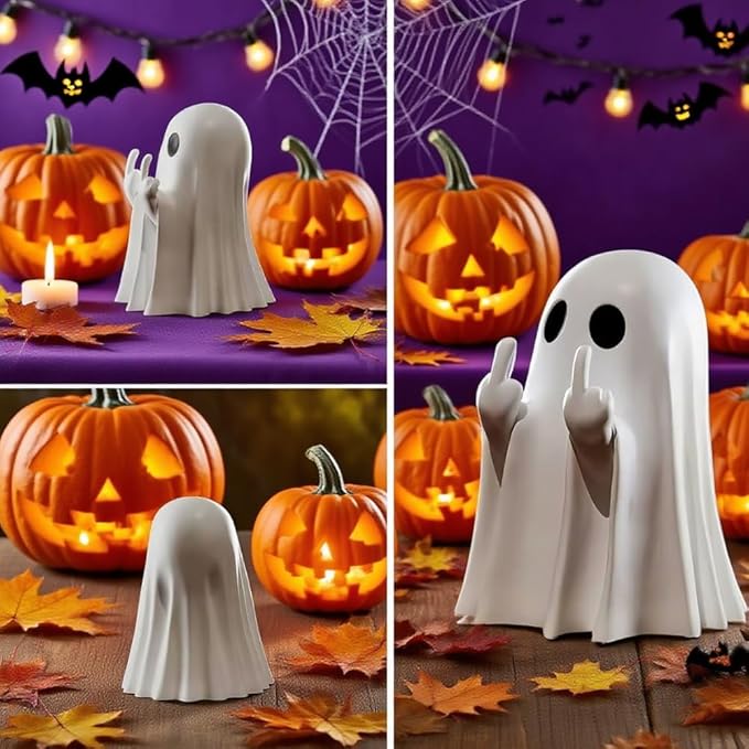 Halloween Ghost Figurine, Funny Statue Decor, Cute Finger Ghost Ornaments for Home, Garden, Tabletop Halloween Decorations, Christmas