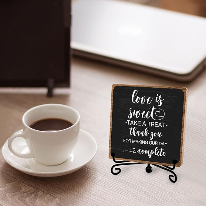 Funny Wedding Decor, Love Is Sweet Enjoy A Treat Sign Plaque, Lovely Gifts for Women Men Wedding Party Table Accessories Decorations, Bridal Shower Dessert Desk Sign