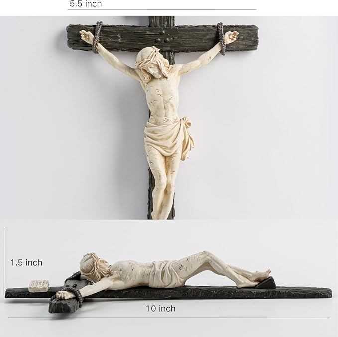DevotedWalls 10" H Catholic Realistic Crucifix for Wall,Realistic Jesus Chirst Cross for Church,Chapels and Home Table,Altar Cross,Domestic Altar,Catholic Gift, Religious Gift,Lifelike Crucifixion Christ Wound for Meditation (Black and White)