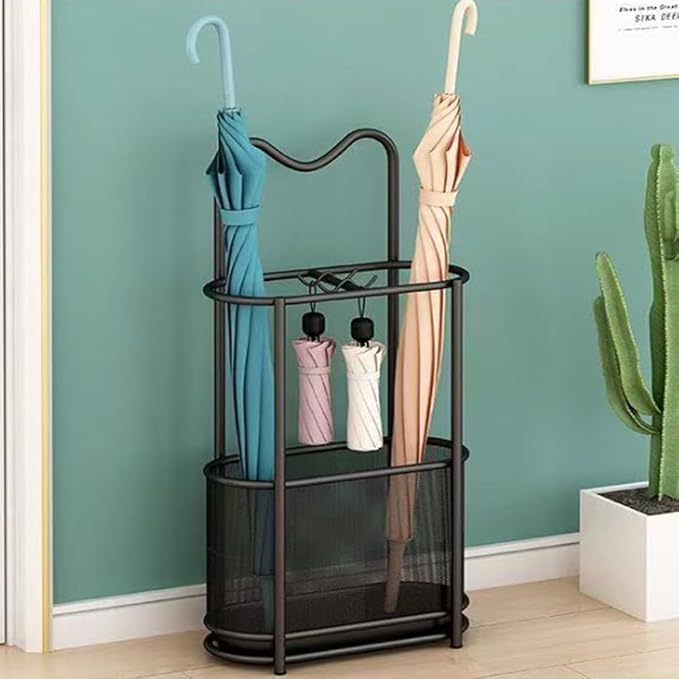 Metal Umbrella Holder Stand,Metal Umbrella Stand for Entryway, Stand Cane Holder with Drip Tray, Umbrella Rack Storage Bin Freestanding,Black