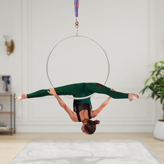 Aerial Hoop Set 33.5" Aerial Lyra Hoop Professional Circus Fitness with Complete Rigging Hardware Kit Acrobatics Equipment Hanging Rings for Home Yoga Dance Sling Kit