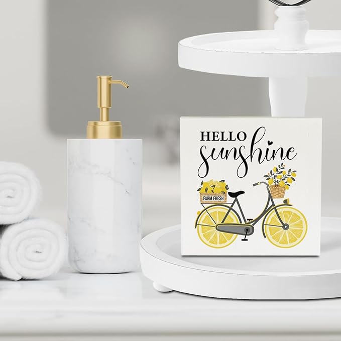 Lemon Decorations Sunshine Decor Summer Home Decor Summer Decorations Wooden Box Sign for Home Office Farmhouse Table Shelf