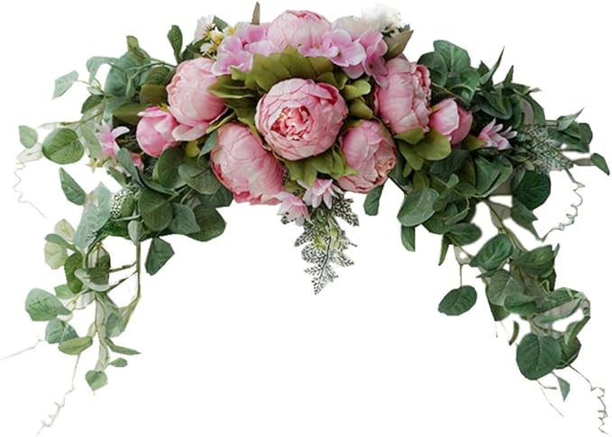 H&S BRIDAL Wedding Arch Flowers, 30 Inch Rustic Artificial Floral Swag for Door Lintel, Green Leaves Rose Peony Sunflowers Table Centerpieces Home Decoration