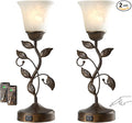 Set of 2 Touch Farmhouse Bedroom Table Lamps 2 USB C+A | Nightstand Vintage Flower Lamps, 3 Way Dimmable Leaf Lamp for Living Room with White Glass Shades, Bulbs Included