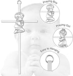 2 PCs Silver Baby Wall Cross Baptism Gifts for Boy and Girl Christening First Communion Dedication Gift for Baby Girls Goddaughter Religious Baptismal Children Crosses Gifts from Grandparents, 7in