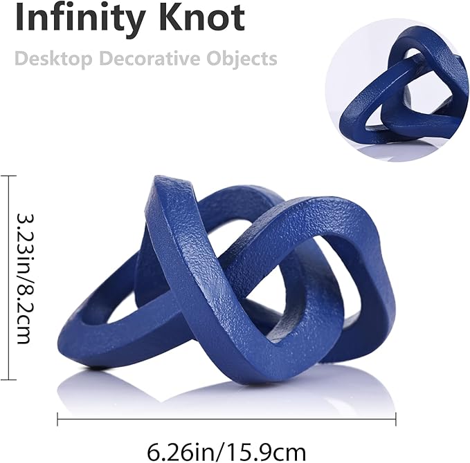 LCCCK Infinity Knot Sculpture Blue Knot Decor Object, Abstract Knick Knacks Coffee Table Modern Statue, Navy Blue Sculpture for Home Living Room Table Ornaments and TV Stand Bookshelf Decorative
