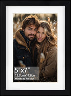 Rempry 5x7 Picture Frame, Display Pictures 4x6 with Mat or 5x7 Without Mat, Wall Hanging or Tabletop Photo Frame with Shatter Resistant Plexiglass, Black, 1 Pack