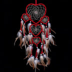 Heart Shaped Dream Catcher with Feathers Car Wall Hanging Decoration (Red)