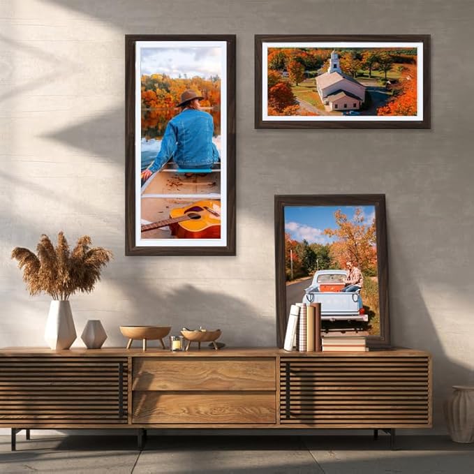 KTKDE 8x8 Picture Frame Real Glass, Display Pictures 4x4 with Mat or 8x8 Without Mat, Modern Style Wood Composite Frame,Gallery Wall Walnut Frame & Table Top Display，best gift