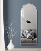 Prywot Full Length Mirror, 64"x21" Arched-Top Floor Mirror, Modern Full Body Mirrors with Stand, Wall Mirrors with Aluminum Alloy Frame for Bedroom,Living Room, White