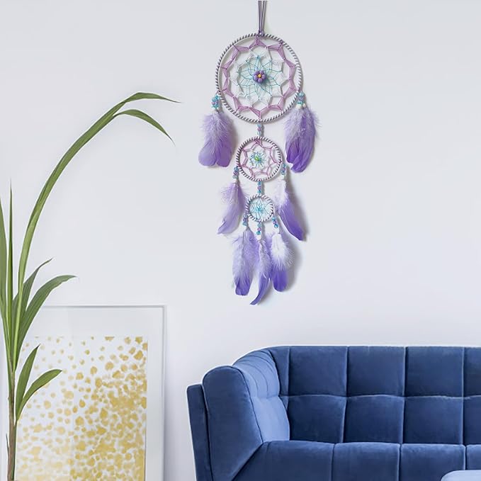 Purple Dream Catcher Feather Dream Catchers Wall Decor Handmade Dreamcatcher Wall Hanging Ornament for Bedroom Living Room Home Decor