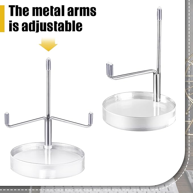 Suzile 4 Pcs Adjustable Metal Arm Display Stand Easel with Acrylic Base Rock Display Easel Holder Acrylic Crystal Clear Plate Stand for Geodes Mineral Agate(Silver,2 x 2 x 3.5 Inch)