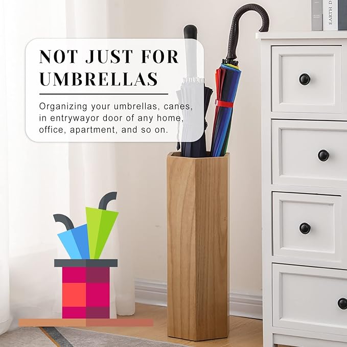 ROYUMI Umbrella Stand 19" Hexagon Wooden Umbrella Holder, Umbrella Stands for Entryway, Walnut/Oak Indoor Umbrella Holder, Water-Resistant Umbrella Storage Solution (Color : Walnut)
