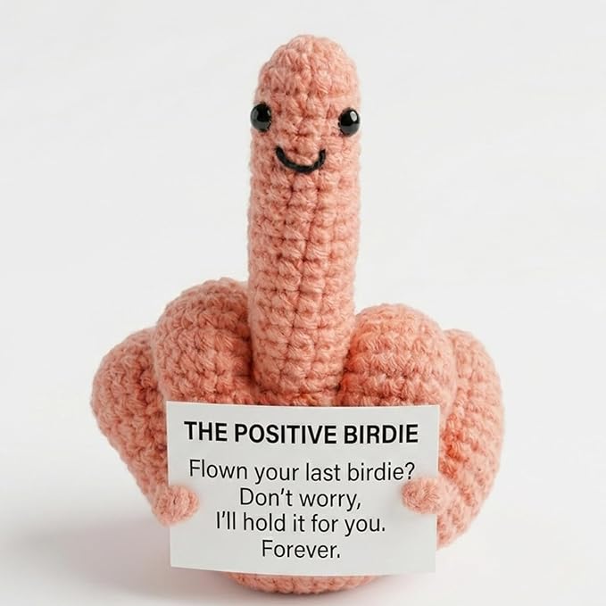 Middle Finger Crochet Doll, Funny Flip the Bird Emotional Support Gift for Adults, Sarcastic Gag Gift for Coworkers Friends, Office Desk Decor