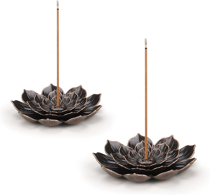 SLKIJDHFB Incense Burner - Lotus Stick Incense Holder 6 Incense Holes with Detachable Ash Catcher 2Pcs