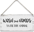Wash Your Hands ya Filthy Animal Sayings Home Wall Decor Wooden Signs Rustic Farmhouse Hanging Wall Plaque Sign Bathroom Gift