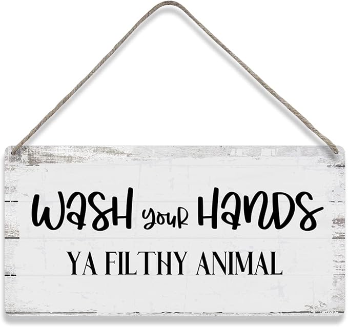 Wash Your Hands ya Filthy Animal Sayings Home Wall Decor Wooden Signs Rustic Farmhouse Hanging Wall Plaque Sign Bathroom Gift