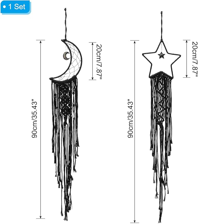 PATIKIL Moon Star Dream Catcher Decor, 39" Boho Dream Catcher Macrame Woven Wall Hanging for Home Decor Bedroom Accessories Cafes Wedding Decoration, Black