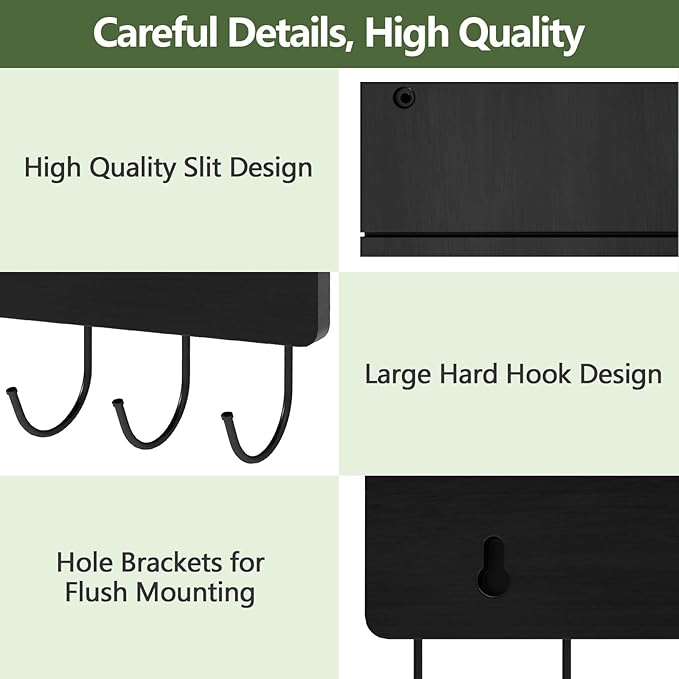 Belt Hanger Organizer for Closet, Wall Mount Belt Rack, Wooden Belt and Tie Organizer for Stores and Displays Mens Accessories (Length 9.8”) Black-Belts