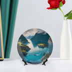 Decorative Plates for Home Decor, Fjords Mountain Lake & Ship Landscape Decor Tray for Table Display, Ceramic Dinner Plate w/Stand, Living Room Dining Room Decor, Housewarming Gifts, 6 Inch