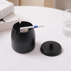 Small Outdoor Ashtray with Lid for Cigarette, Smokeless Stainless Steel Ash Tray, Smell Proof Windproof Ashtrays for Outside Patio Home Office Tabletop, Odorless Car Ashtrays(2.99"x2.68"x2.95")