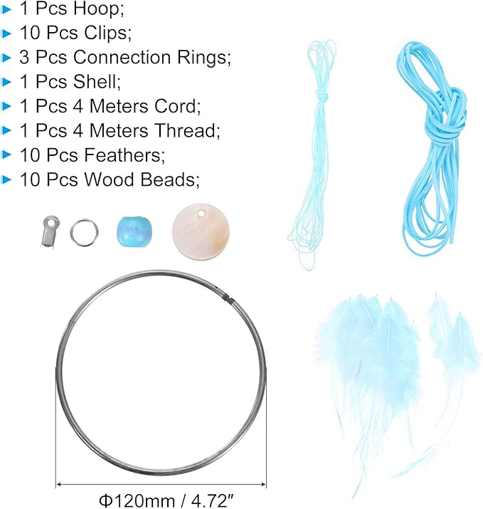 PATIKIL DIY Dream Catcher Kit, Making Dream Catcher Supplies Wall Hanging Handmade Dream Catcher Kits for Beginner Style 3, Sky Blue