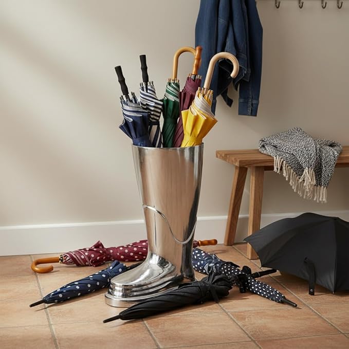 Modern Day Accents 3525 Bombero Boot Umbrella stand for umbrellas, Umbrella Organizer, Cane Holder, Silver, Entryway Decorative Umbrella Stand, Umbrella Holder, Home, Office Decor, 10.5"Lx7"Wx15.75"H