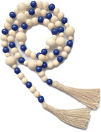 OMISHE Wood Bead Garland with Tassels 61 Inches, Decorative Beads Decor, Boho Farmhouse Wooden Beads Garland for Home Tiered Tray Decor, Navy Blue